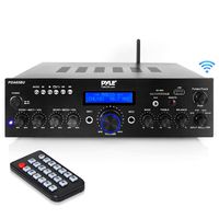 Wireless Bluetooth Power Amplifier System - 200W Dual Channel Sound Audio Stereo Receiver w/ USB, AUX, MIC in w/ Echo, Radio - for Home Theater Entertainment via RCA, Studio Use - Pyle PDA65BU
