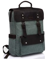 Vaschy Vintage Leather Backpack for Men Canvas Rucksack Bookbag Daypack