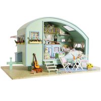 Ogrmar Wooden Dollhouse Miniatures DIY House Kit with Led Light-Time Travel