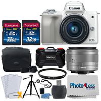 Canon EOS M50 Mirrorless Digital Camera (White) + EF-M 15-45mm f/3.5-6.3 is STM Lens (Silver) + 64GB Memory Card + Camera/Camcorder Bag + Quality Tripod + UV Filter + USB Card Reader + Accessories