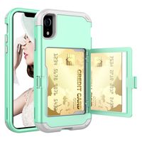 iPhone XR Wallet Case, TOPBIN Card Holder Makeup Mirror Design Shockproof Armor Military Grade Hybrid Protective Bumper Case Dual Layer Slim Shell for iPhone XR 6.1 Inch 2018 (Mint Green)