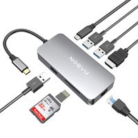 USB C Hub, 8 in 1 Multi Port Type C to Ethernet Adaptor, Type C Combo Hub with HDMI, RJ45 Gigabit Ethernet, SD/Micro Card Reader, 3 USB 3.0 Ports, USB-C Charging Port for Macbook, iMac, ChromeBook etc