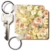 3dRose Shabby Chic Pink n Yellow Roses - Key Chains, 2.25 x 4.5 inches, set of 2 (kc_46562_1)