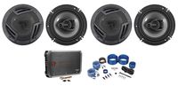 (4) Rockville RV6.3A 6.5" 1500w 3-Way Car Speakers+4-Channel Amplifier+Amp Kit