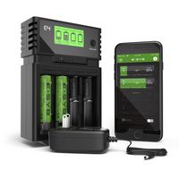 ESYB E4 Intelligent Battery Charger 4 Bay, LCD Display Speedy Universal Rechargeable Battery Charger for Ni-MH Ni-Cd A AA AAA SC, Li-ion 18650 26650 26500 22650 18490 17670 17500 17355