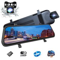 EDSSZ Mirror Dash Cam 10" Backup Camera, Dash Cam Front and Rear Dual Lens Touch Screen Video Streaming 1080P Rear View Mirror Camera with Night Vision Waterproof Reversing Camera 32G TF Card Included