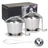 Numola 2 Pcs Loose Leaf Tea Infuser Set, Reusable Stainless Steel Tea Balls, Fine Mesh Tea Strainers with Spoon and Drip Trays, Tea Filters and Steeper with Extented Chain Hook for Tea Lovers
