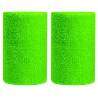 BBOLIVE 4' Inch Wrist Sweatband in 17 Different Neon Colors - Athletic Cotton Terry Cloth - Great for All Outdoor Activity(1 Pair) (Glass Green)