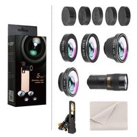Hizek Phone Lens, 5 in 1 Phone Lens kit with 180 ° Fisheye Lens+0.63X Wide Angle Lens+Macro Lens+9X Telephoto Lens+0.4X Wide Lens for iPhone Xs XR X/8/7/6s Plus Android Smartphones