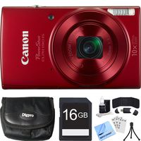 Canon PowerShot ELPH 190 IS Red Digital Camera 16GB Card Bundle includes Camera, 16GB Memory Card, Reader, Wallet, Case, Mini Tripod, Screen Protectors, Cleaning Kit and Beach Camera Cloth