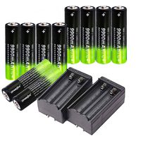 10 Pack 9900mAh, 3.7V Rechargeable Button Top, Li-ion 18650-Battery, 10pcs Batteries +2pcs Smart Charger Set Power for Electric Tools, Toys, LED Flashlights