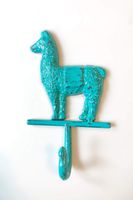 Cute Llama Decorative Metal Wall Hook - Southwestern Boho Home Storage - Trendy Kids Room Decor - Turquoise Aqua Blue