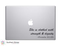 She Is Clothed with Strength and Dignity Text Bible Verse Vinyl Car Sticker Silhouette Keypad Track Pad Decal Laptop Skin Ipad Macbook Window Truck Motorcycle