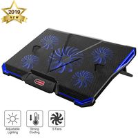 Nobebird Laptop Cooler, Laptop Cooling Pad with 5 Quiet Fans for 12-17.3 Inch Laptop, Cooler Pad with LED Light, Dual 2 USB Ports, Adjustable Mount Stand Height Angle (5 Fans) (Blue)