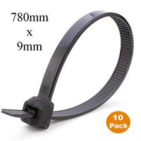 10 x Black Long Cable Ties 780mm x 9mm / Nylon Heavy Duty Wide Zip Tie