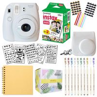 Fujifilm Instax Mini 9 Instant Camera (Smokey White) + Fuji INSTAX Film (20 Sheets) + Bundle with: Groovy Camera Case + Scrapbook Photo Album + Stencils + Metallic Markers + Photo Corners