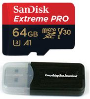 64GB Sandisk Extreme Pro 4K Memory Card for Gopro Hero 6, Fusion, Hero 5, Karma Drone, Hero 4, Session, Hero 3, 3+, Hero + Black - UHS-1 V30 64G Micro SDXC with Everything But Stromboli Card Reader