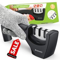 Best Kitchen Knife Sharpener,Upgraded 3-Stage Blades Sharpener Stone(Ceramic,Coarse,Fine). Best For Chef/Fillet Knives.Easy Manual Shapening,Cut-Resistant Glove Included for More Safe Sharpening.