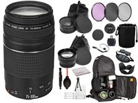 Canon EF 75-300mm f/4-5.6 III Lens USA (6473A003) with Professional Bundle Package Deal Kit for Canon EOS Includes: DSLR Sling Backpack, 3PC Filter Kit, Wide Angle & Telephoto Lens + More
