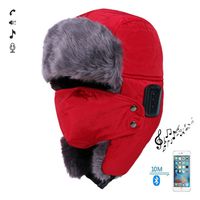 PHILDA Bluetooth Wireless Hat Winter Warmer Trooper Trapper Hunting Ski Outdoor Sports Smart Cap Handsfree Speaker Red