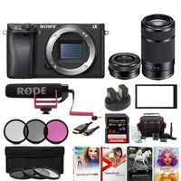 Sony Alpha a6500 Digital Camera w/ SELP1650 16-50mm & SEL55210B 55-210 Zoom Lenses & Rode Video Mic GO Bundle