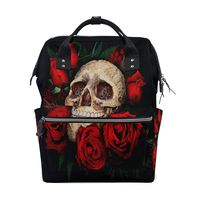Diaper Bags Backpack Purse Mummy Backpack Fashion Mummy Maternity Nappy Bag Cool Cute Travel Backpack Laptop Backpack with Skull And Red Roses Pattern Daypack for Women Girls Kids