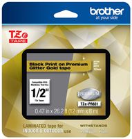 Brother TZEPR831 P-touch TZe-PR831 Black Print on Premium Laminated Tape 12mm (0.47") wide x 8m (26.2') long, Glitter Gold