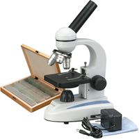 AmScope 40X-1000X Metal Body Glass Lens Biology Student Microscope + 100 Specimen Slides