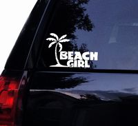 Tropical Beach Girl Fish Accents Vinyl Decal Laptop Car Window Wall Decor Sticker (8", White)