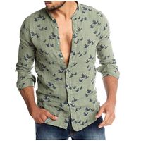 Men's Printed Shirts,LuluZanm Sales! Male Fashion Turn-Down Button Long Sleeve Blouse Beach Hawaii Casual Tops Green