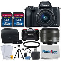 Canon EOS M50 Mirrorless Digital Camera + EF-M 15-45mm f/3.5-6.3 IS STM Lens (Graphite) + 64GB Memory Card + Camera/Camcorder Bag + Quality Tripod + UV Filter + USB Card Reader - Full Accessory Bundle