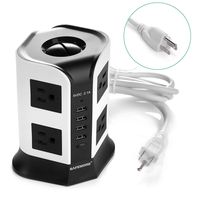 Power Strip Tower SAFEMORE Surge Protector 8 Outlets with 4-USB Electric Station Multiple Plug Outlets and 6.5ft / 2M Power Cord for Multiple Devices Smartphone Tablet Laptop Computer -White + Black