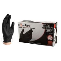 AMMEX GlovePlus Industrial Black Nitrile Gloves, Box of 100, 5 mil, Size XLarge, Latex Free, Powder Free, Textured, Disposable, GPNB48100-BX