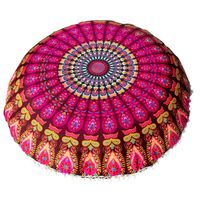 Bokeley 80x80cm Large Mandala Floor Pillows Polyester Round Bohemian Meditation Cushion Cover Ottoman Pouf (Yellow)
