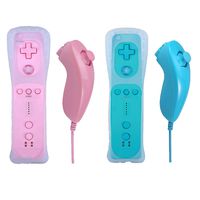 Poulep 2 Packs Gesture Controller and Nunchuck Joystick with Silicone Case for Nintendo Wii Wii U Gamepad Console (Pink and Blue)
