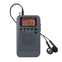 AM FM Pocket Radio with Earphones Mini Portable Alarm Clock Radio Digital Tuning AM/FM Stereo Personal Receiver Battery Operated for Walking/Running-Gray