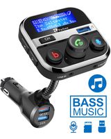 Bluetooth FM Transmitter for Car, PaiTree Car Adapter with Super Bass Stereo Sound, QC3.0 Fast Charger 5.0 Bluetooth Receiver Wireless Radio Music Player Car Kit Hands-Free Calls Siri Assistant