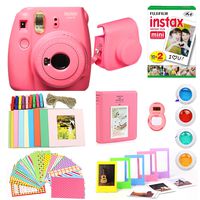 Fujifilm Instax Mini 9 Instant Print Camera (Renewed) Super Bundle with New Camera Case & Accessories | Photo Album, Photo Stickers, 10 Mini Frames, Close Up Lens & More (Flamingo Pink)