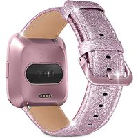 iHillon Compatible with Fitbit Versa/Versa 2/Versa Lite/SE Bands, Glittering Soft TPU Shiny Bling Genuine Leather Straps Quick Release Wristbands for Women Men, Glistening Pink