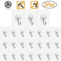 Jwxstore Wall Hooks 24 Pack 22lb(Max) Transparent Seamless Hooks, Waterproof and Oilproof, Heavy Duty Self Adhesive Hooks for Kitchens, Bathroom, Bedroom