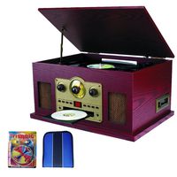 Sylvania Nostalgia 5-in-1 Turntable with CD/Cassette/Radio & Aux Function (SRCD838) - Essentials Bundle Includes, Trisonic Lens Cleaning Kit & CD/DVD Wallet
