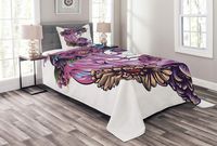 Lunarable Gothic Bedspread, Day of Dead Illustration with Sugar Skull Girl in Flower Wreath, Decorative Quilted 2 Piece Coverlet Set with Pillow Sham, Twin Size, Purple Pink