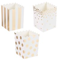 60-Pack Mini Popcorn Boxes - 16oz Small Paper Popcorn and Candy Favor Boxes, Gold Foil Polka Dots, Stripes, Confetti Designs, Baby Shower, Wedding, Birthday Party Supplies, 3 x 4 x 2.8 Inches