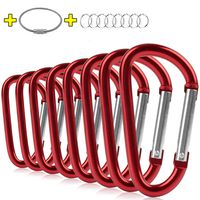 ZEINZE Carabiner Clip 3" Aluminum D-Ring Spring Loaded Gate Small Keychain Carabiners Clip Set for Outdoor Camping Mini Lock Hooks Spring Snap Link Key Chain Durable Improved Design 8 Pack (Red)