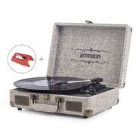 Vinyl Record Player, ammoon 3 Speed Turntable Blue Tooth Record Player with 2 Built in Stereo Speakers, Replacement Needle, Supports RCA Line Out, AUX in, Headphone Jack, Vintage Suitcase