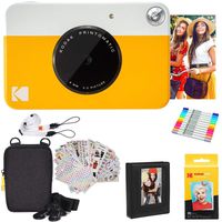 Kodak Printomatic Instant Camera (Yellow) Gift Bundle + Zink Paper (20 Sheets) + Deluxe Case + 7 Fun Sticker Sets + Twin Tip Markers + Photo Album + Hanging Frames + Comfortable Neck Strap