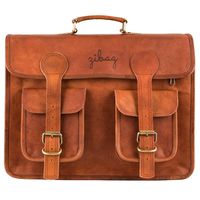 Zibag Genuine Leather Messenger Laptop Briefcases Bag with Adjustable Strap for Men's - Natural Brown