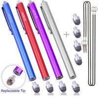 MEKO (4Pcs) Ultra Sensitive New Micro-Fiber Tip Stylus Pen for All Touch Screen Devices Bundle with 4 Replacement Tips,2 Elastic Lanyards (Silver/Red/Blue/Purple)