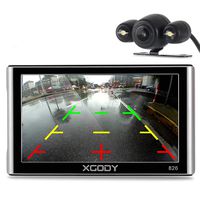 Xgody 826BT Car GPS Navigation with 6 Meters Backup Camera 7'' 256MB/8GB Sunshade Capacitive Touch Screen Trucking GPS NAV Lifetime Map Updates Speed Limit Displays Spoken Turn-by-Turn Directions