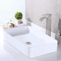 KES Bathroom Vessel Sink 24 Inch Above Counter Rectangular White Ceramic Countertop Sink for Cabinet Lavatory Vanity, BVS123S60